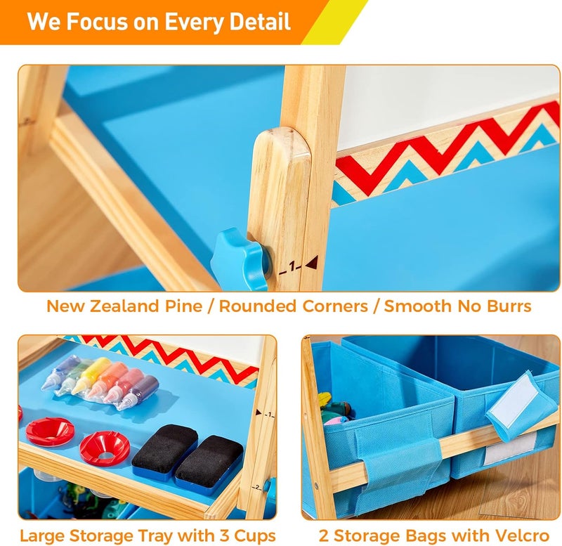 FUNLIO Anti-Warping Kids Art Easel, 3 Height Adjustable for Kids Aged 2-8, All-in-One Toddler Easel with Paper Roll & Erasable Frame, Standing Easel with Magnetic Chalkboard/Whiteboard (Blue) - Image 4